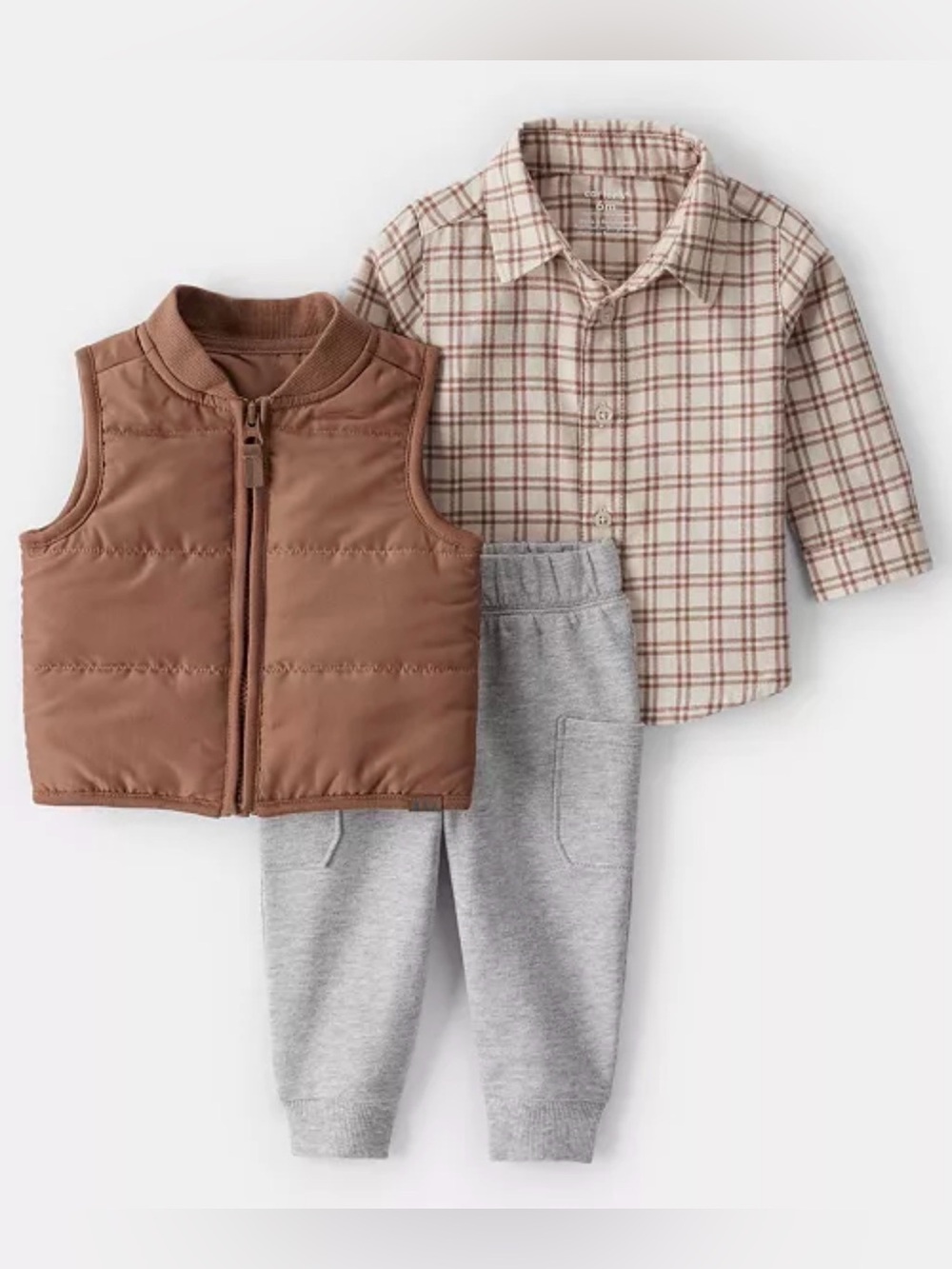 CARTERS- Baby Boys' Plaid Sleeveless Vest, Shirt and Joggers, 3-Piece Set